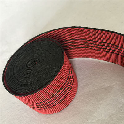 China 3 Inch Sofa Elastic Webbing 70mm Width Red 50%-60% Elongation With Black Lines supplier