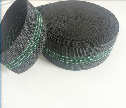 China PP webbing Sofa Elastic Webbing 68g/M Black Color With 3 Green Lines supplier