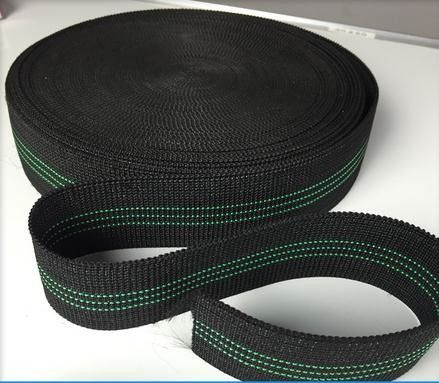 China Indian Style Sofa Elastic Webbing 68g/M Black Color With 3 Green Lines supplier