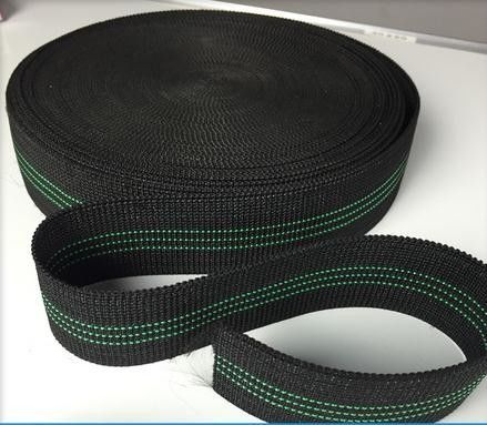 Indian Style Sofa Elastic Webbing 68g/M Black Color With 3 Green Lines supplier