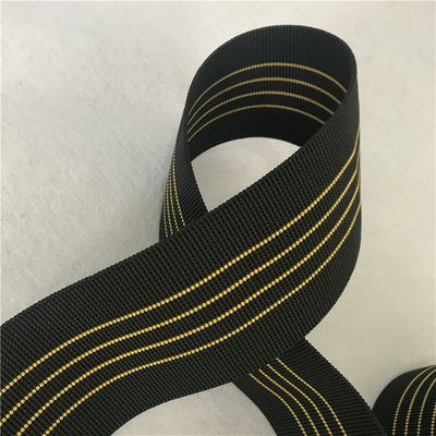 Yellow Lines Upholstery Seat Webbing , 90g/M Elastic Furniture Straps supplier