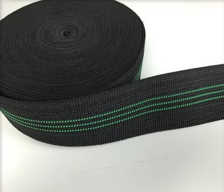 PP webbing Sofa Elastic Webbing 68g/M Black Color With 3 Green Lines supplier