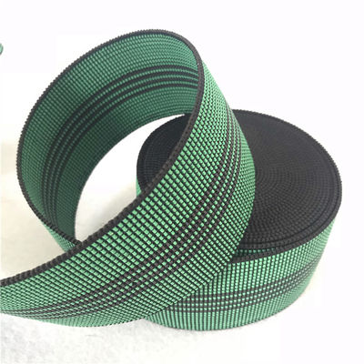 Width 50mm Green Elastic Webbing with 4 black lines PE webbing supplier